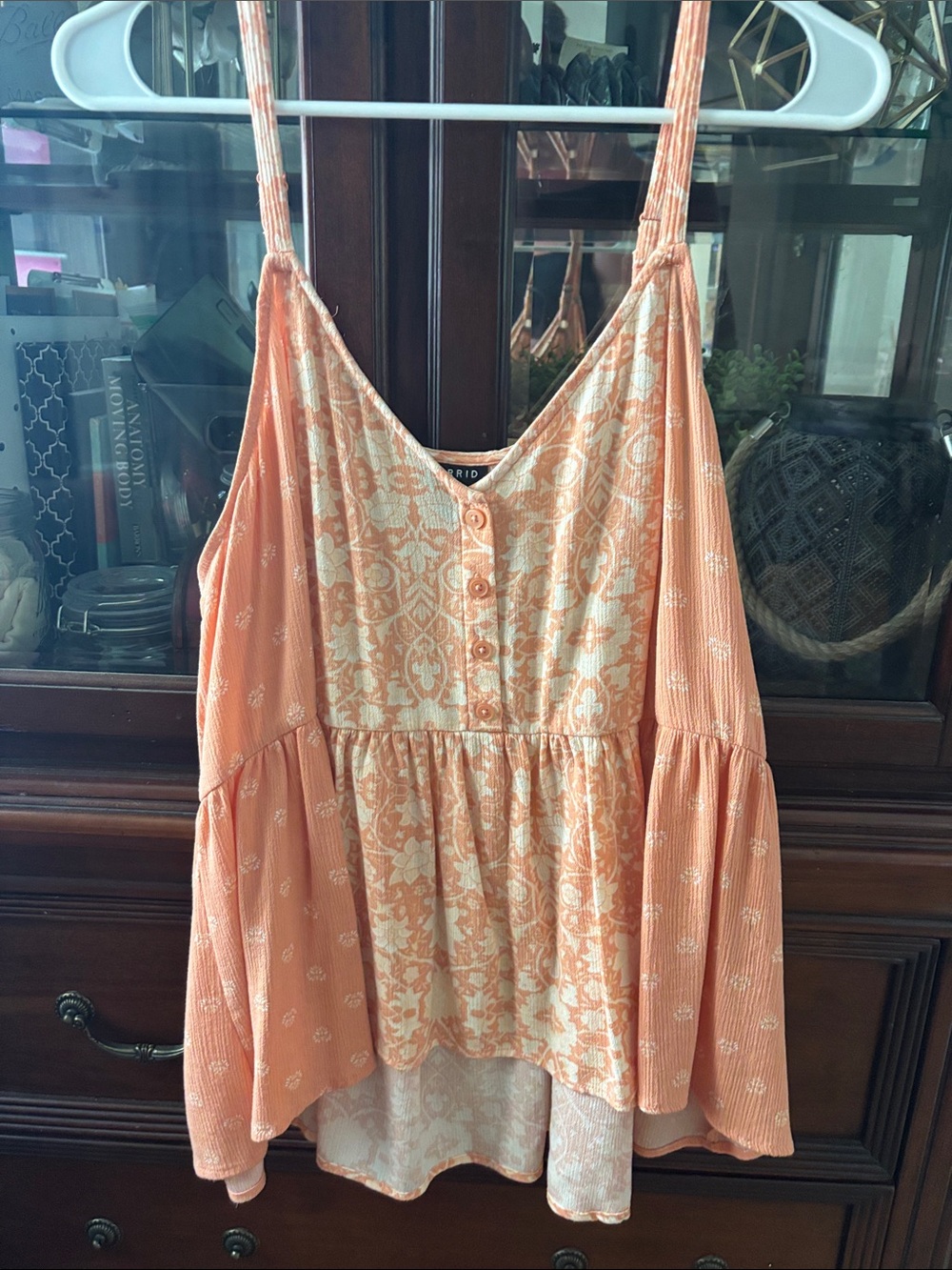 torrid Peach & Cream Printed Peplum Tank Top